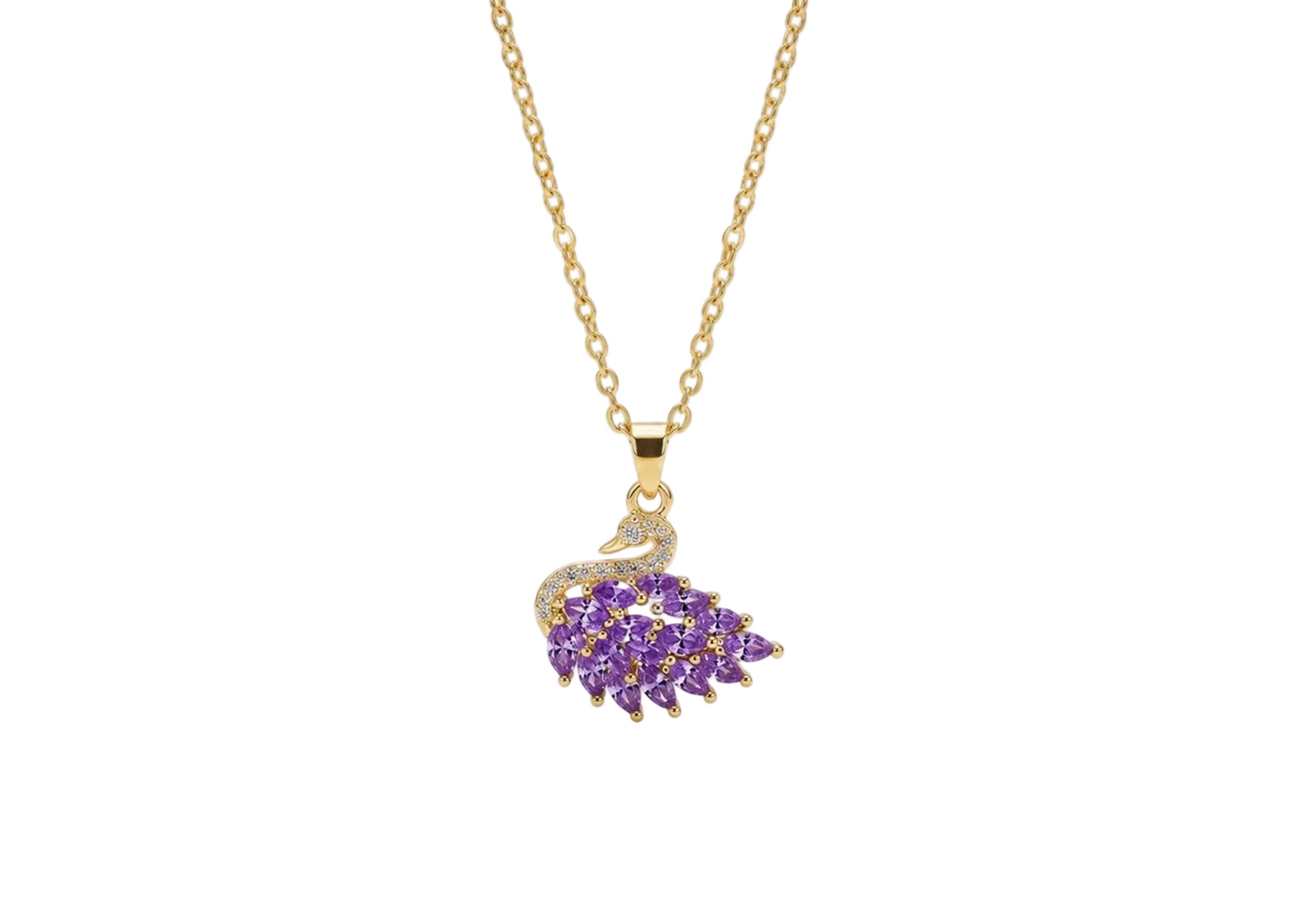 Swan Necklace - Gold & Purple