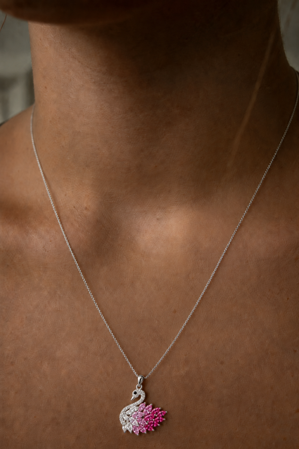Swan Necklace - Silver & Pink