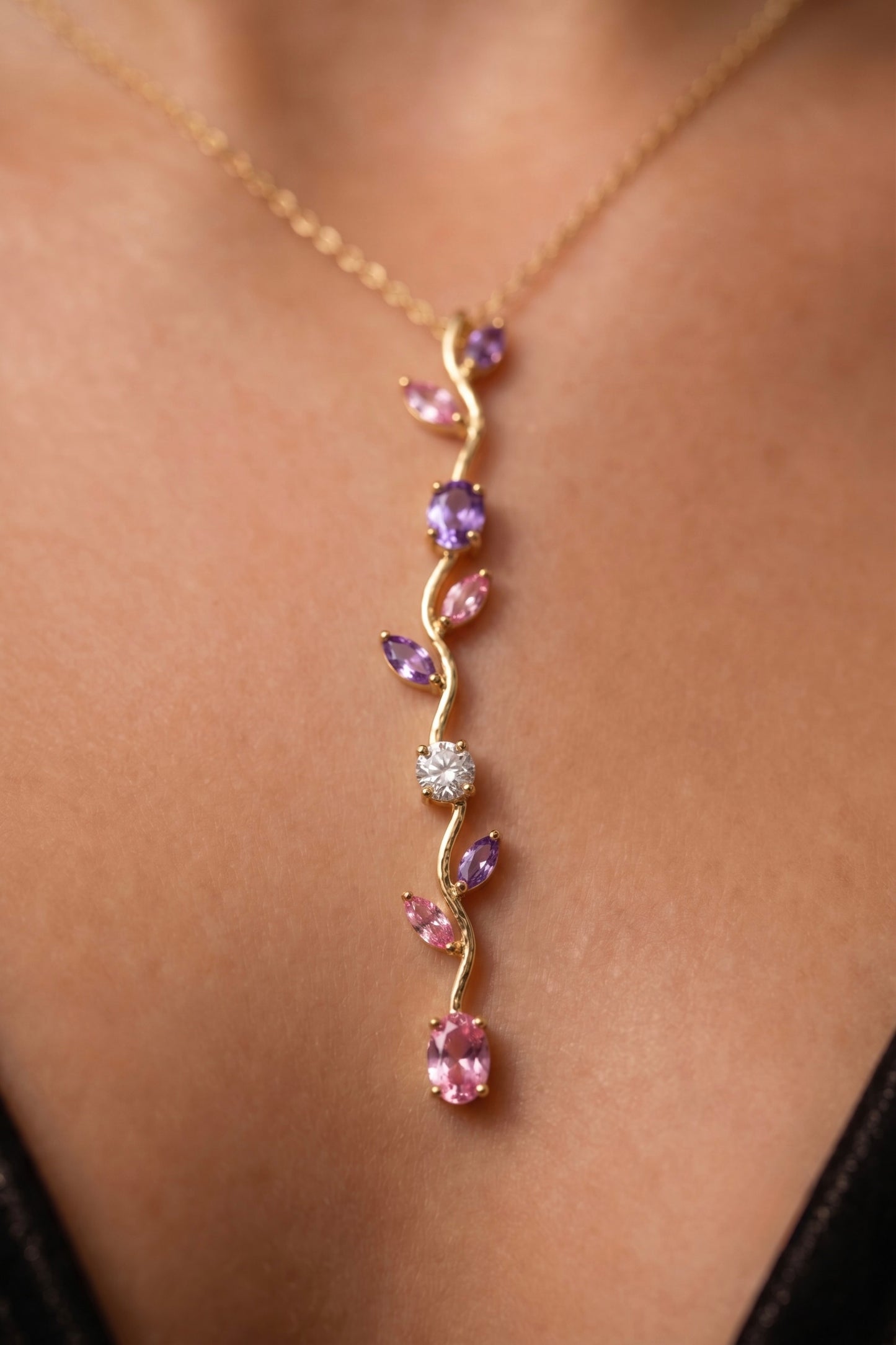 Tulip Drop Necklace - Pink & Purple