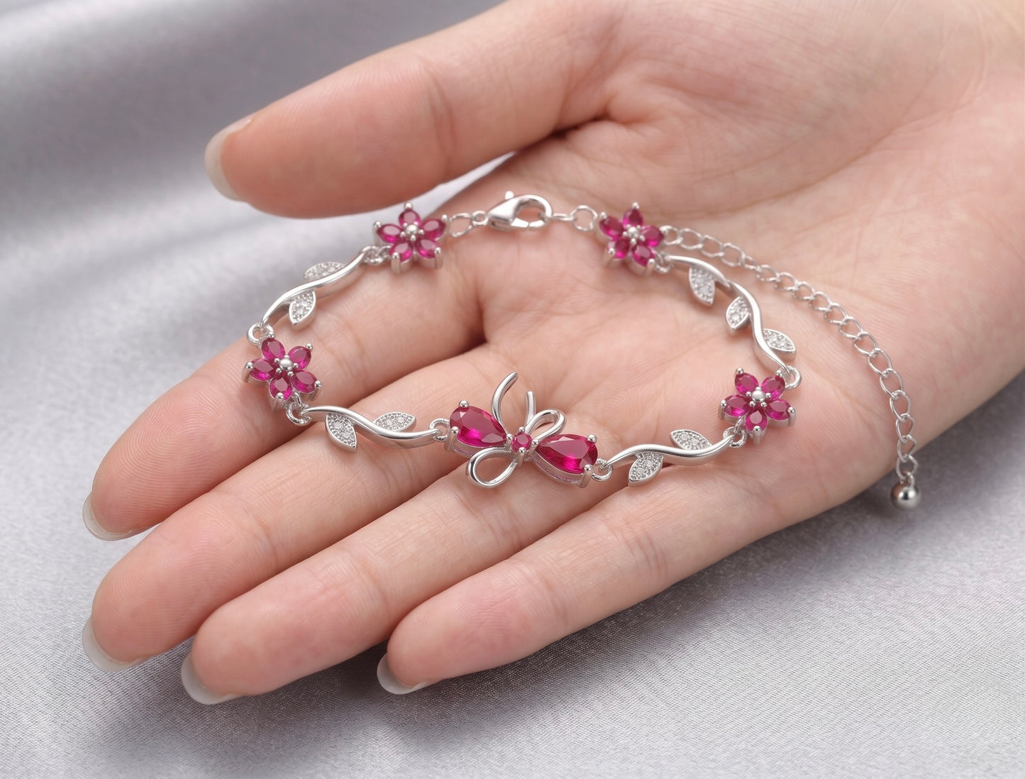 Ribbon Bracelet - Silver & Red