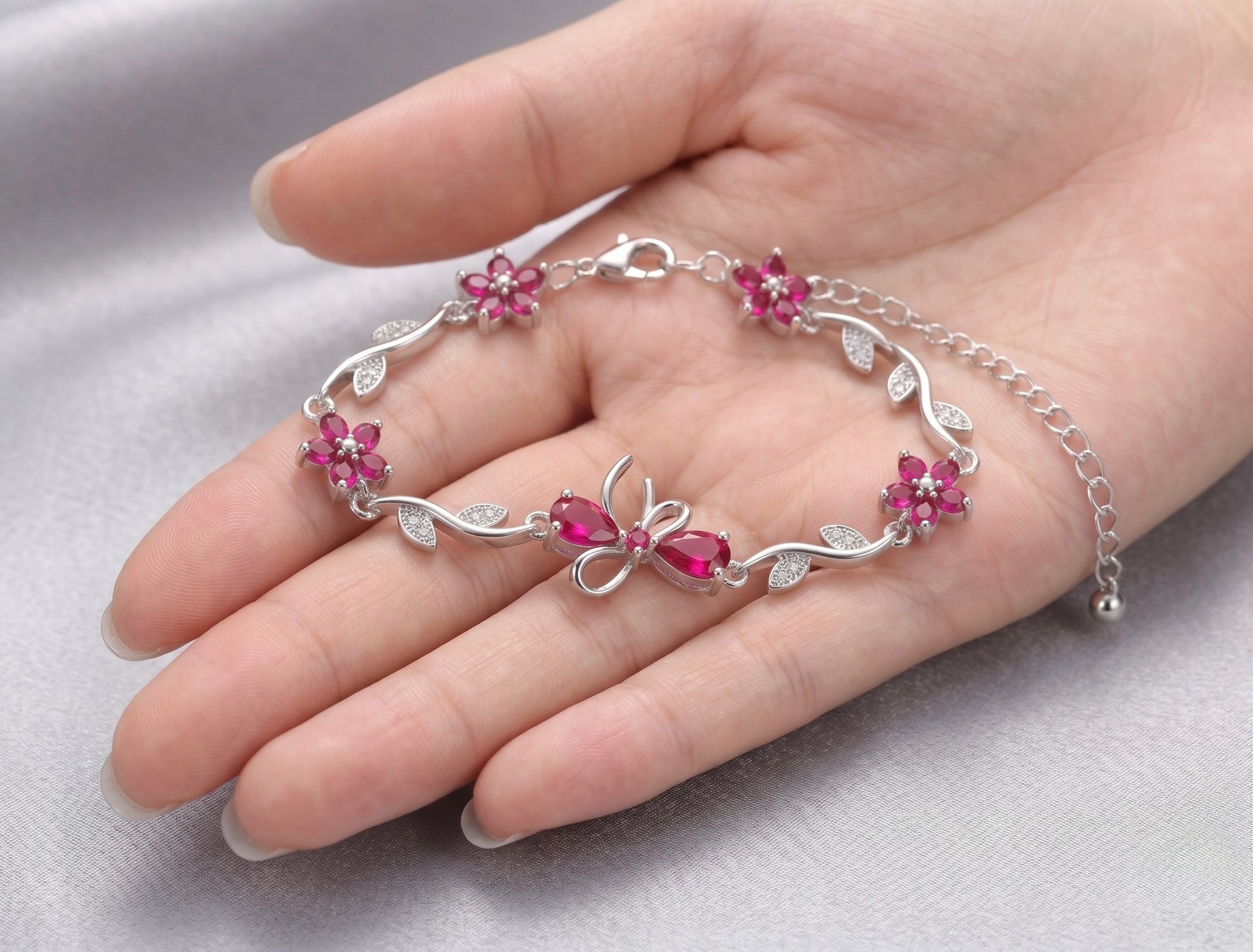 Ribbon Bracelet - Silver & Red