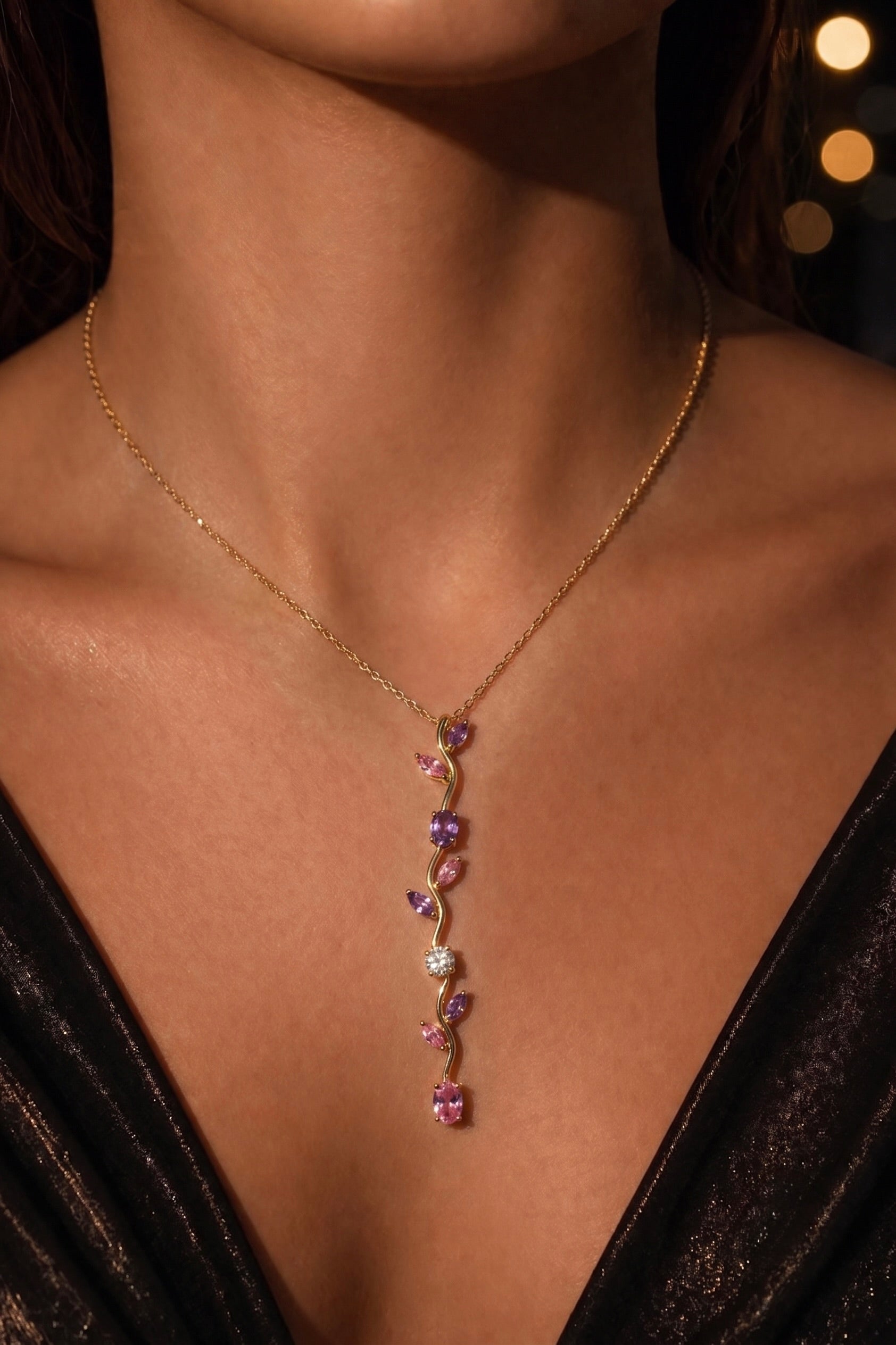 Tulip Drop Necklace - Pink & Purple