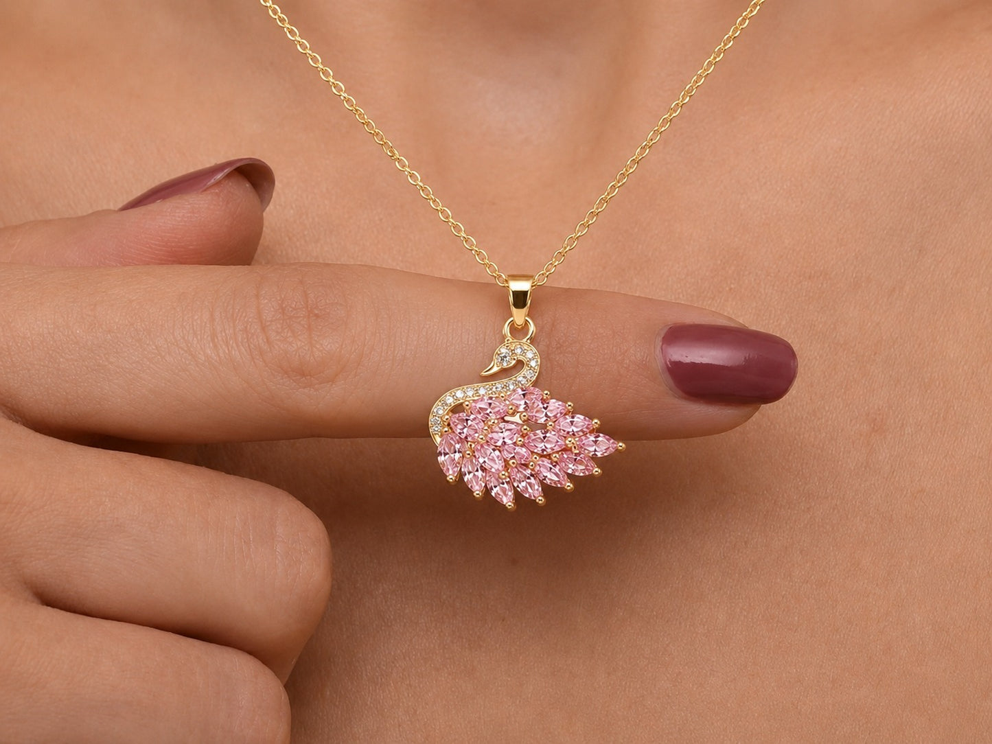 Swan Necklace - Gold & Pink