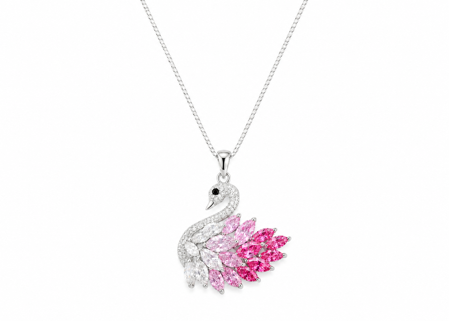 Swan Necklace - Silver & Pink